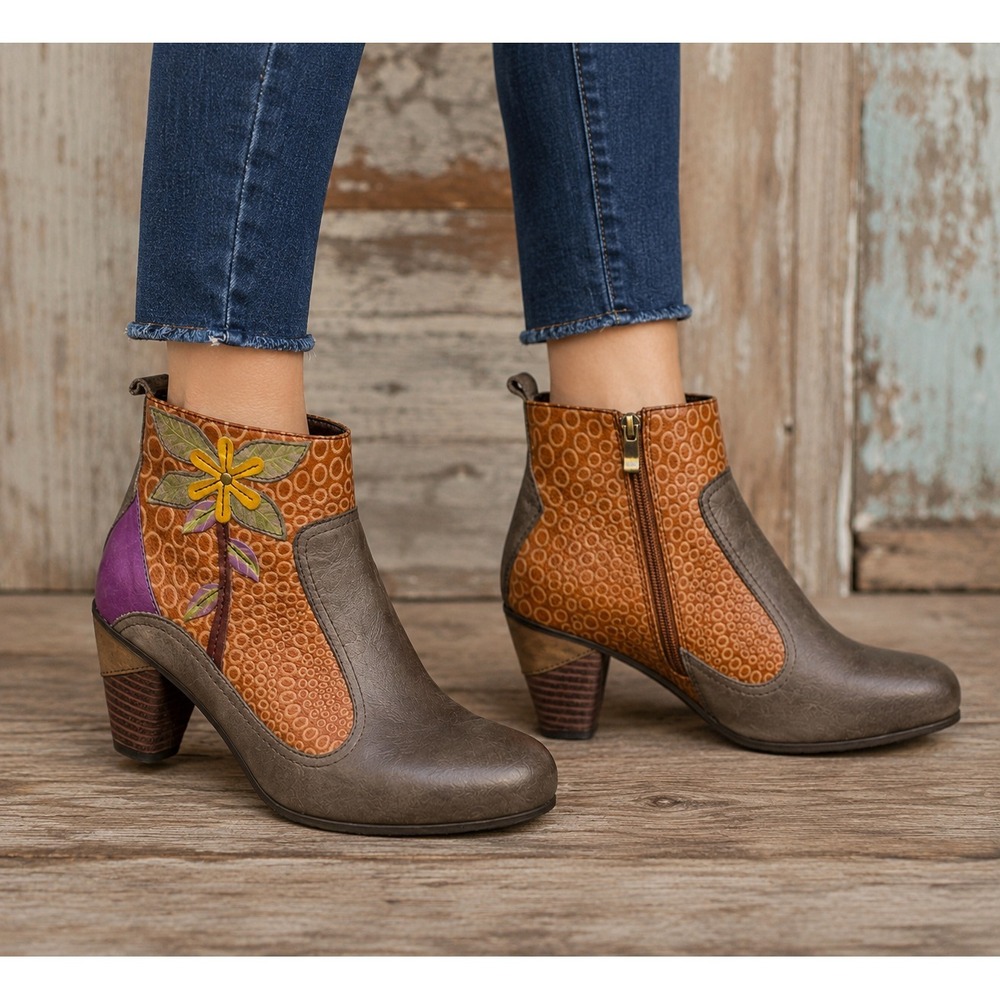 L'Artiste by Spring Step Dramatic Floral Ankle Boots Mixed Leather EU 41 US 10 - Picture 10 of 10